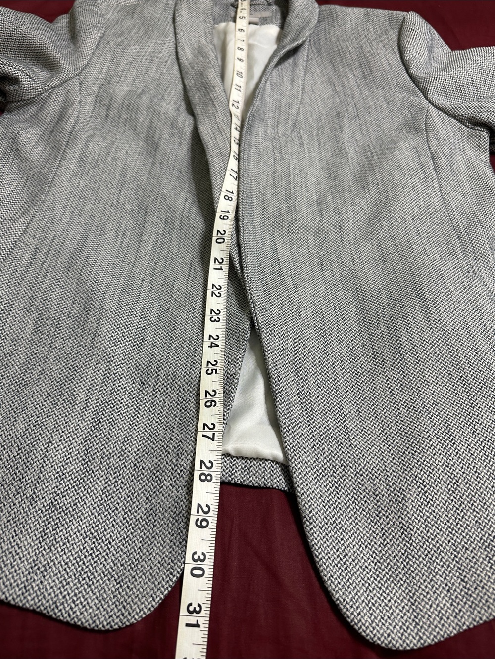 H&M Gray Textured Ruched Sleeve Blazer Size L Modern Open Front Jacket - Picture 9 of 11